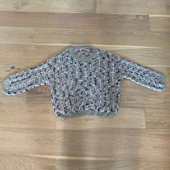 Pink Lily Gray Tweed Style  Sweater w Multicolor Detailing Size Medium - Picture 7 of 10